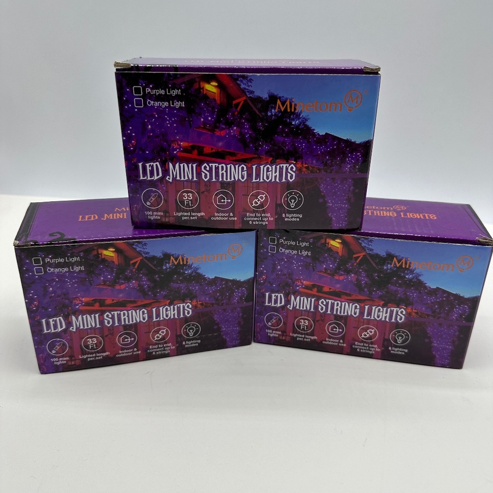 Lot Of 3 Boxes Minetom Halloween String Lights LED 100 Count 33 Feet Indoor Outd